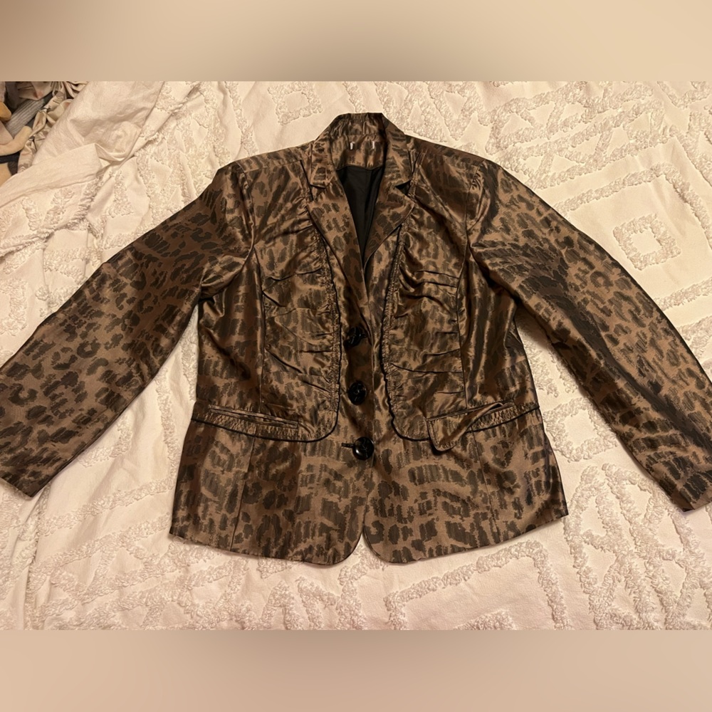 Vintage Brown Leopard Satin Blazer